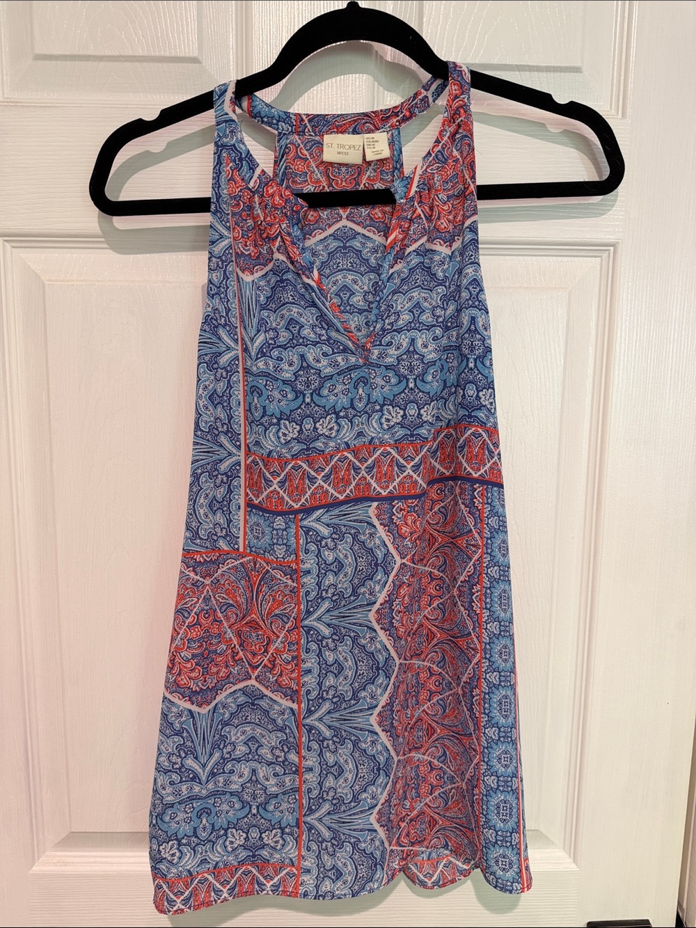 St. Tropez Paisley Sleeveless Tunic in Blue & Coral size medium